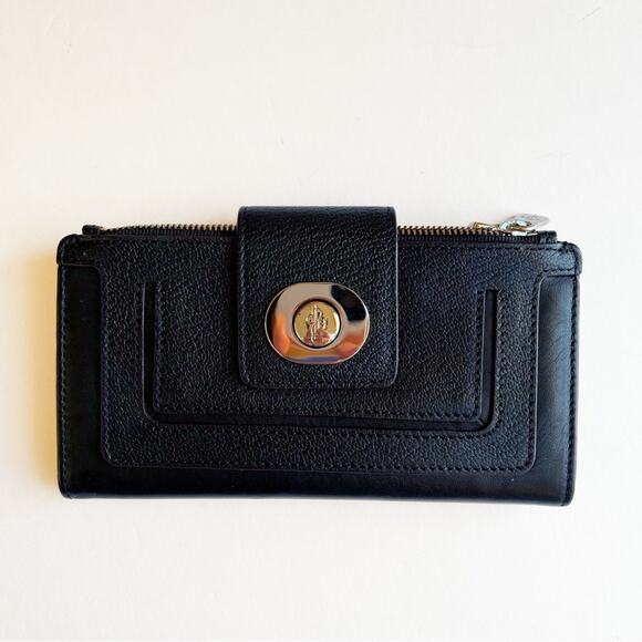 Cole Haan Black Turn Lock Wallet Pebbled Leather - Picture 2 of 6